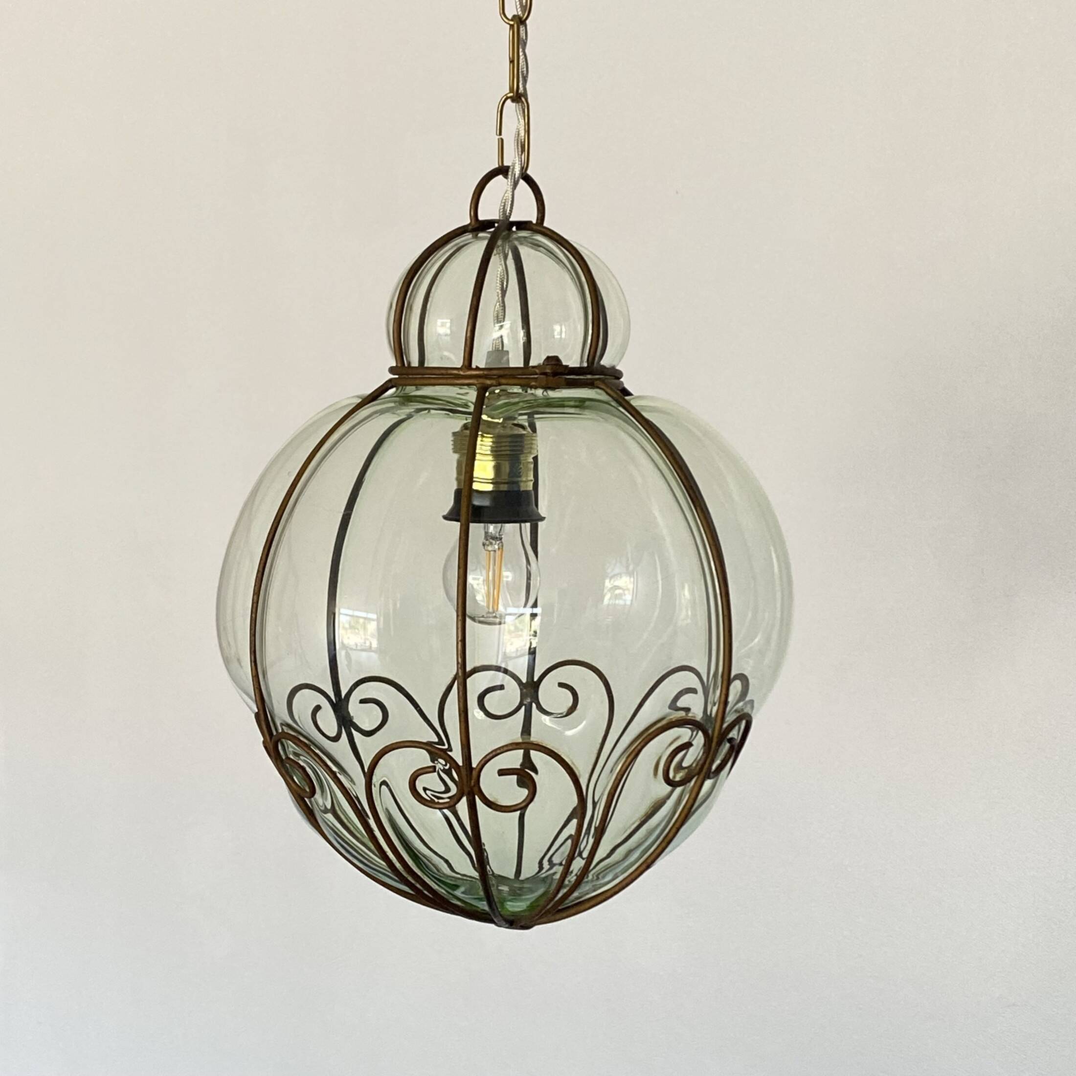 Grande suspension lustre cage ancien en verre Murano lanterne vénitienne