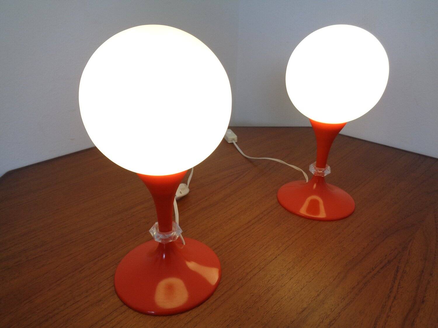 Glass and Plastic Tulip Bedside Lamps, 1970s, Set of 2