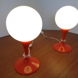 Glass and Plastic Tulip Bedside Lamps, 1970s, Set of 2