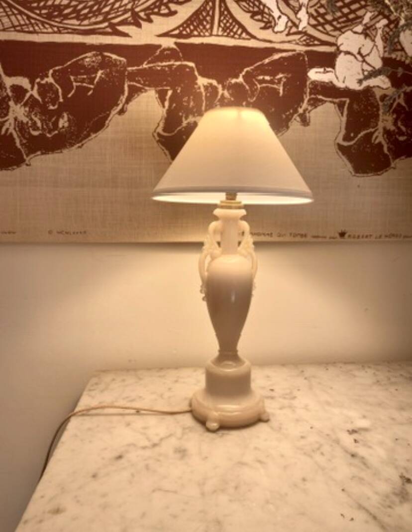 Lampe verre, câble tissu 2 M, abat-jour coton