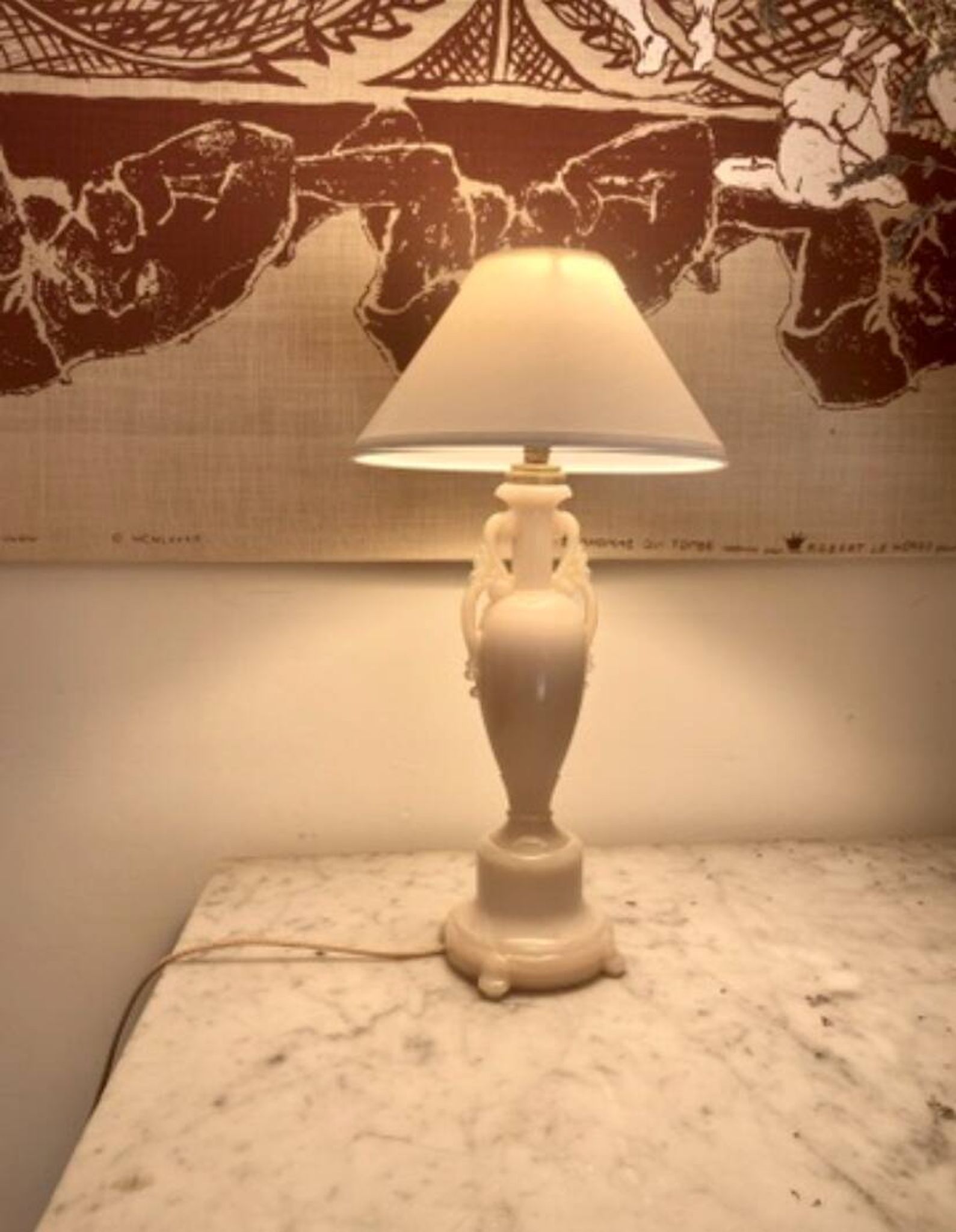 Glass lamp, 2M fabric cable, cotton lampshade