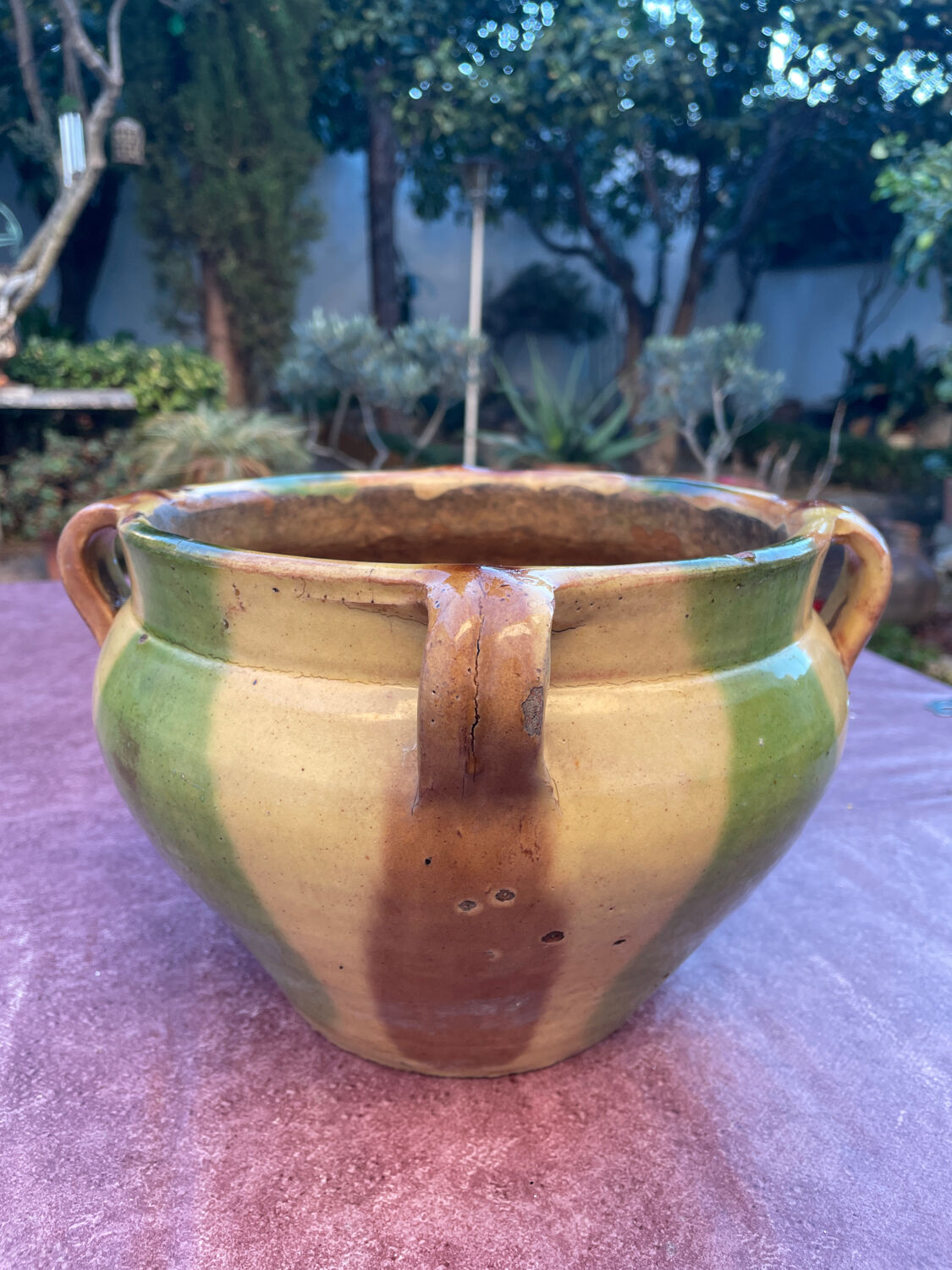 Old terracotta flower pot varnished