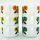 6 cups lotus arcopal france - orange, blue and yellow pop flower patterns - vintage 70s