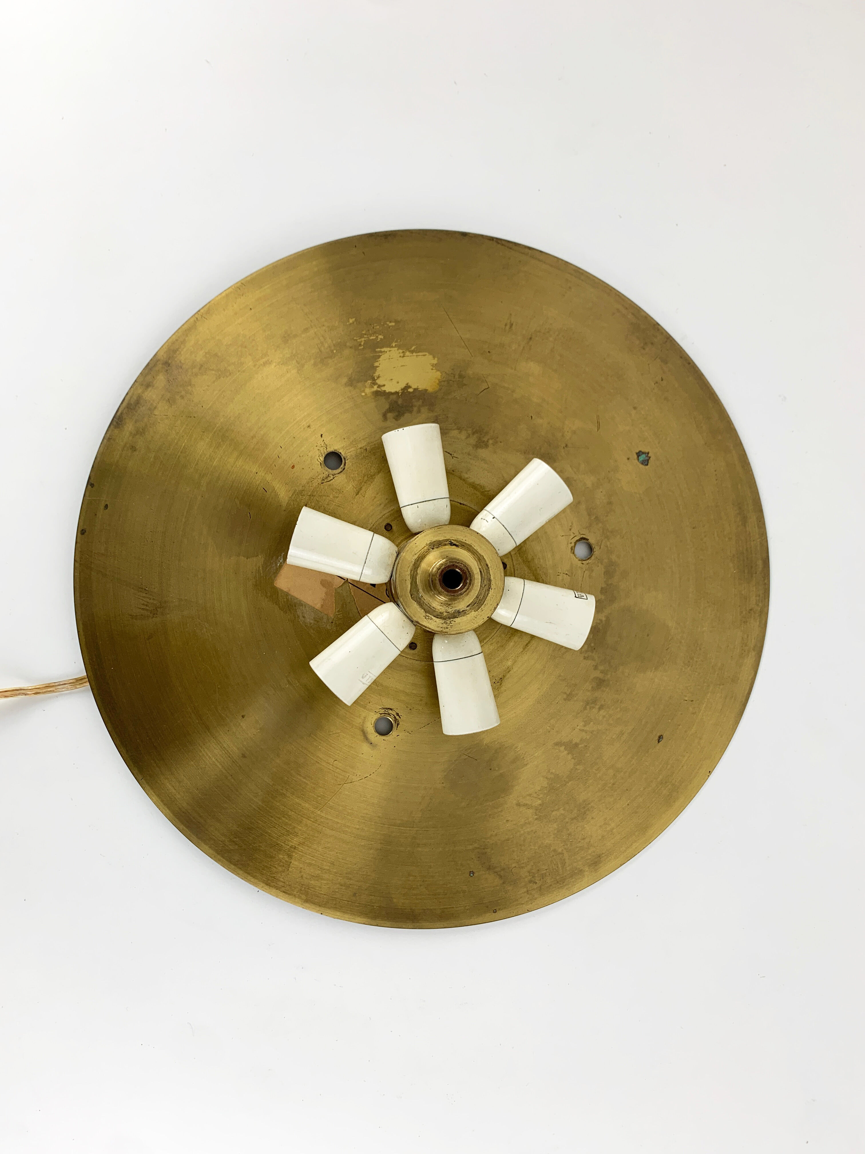 ceiling lamp by carl fagerlund for Lyfa, glass & brass, Denmark, 1960s