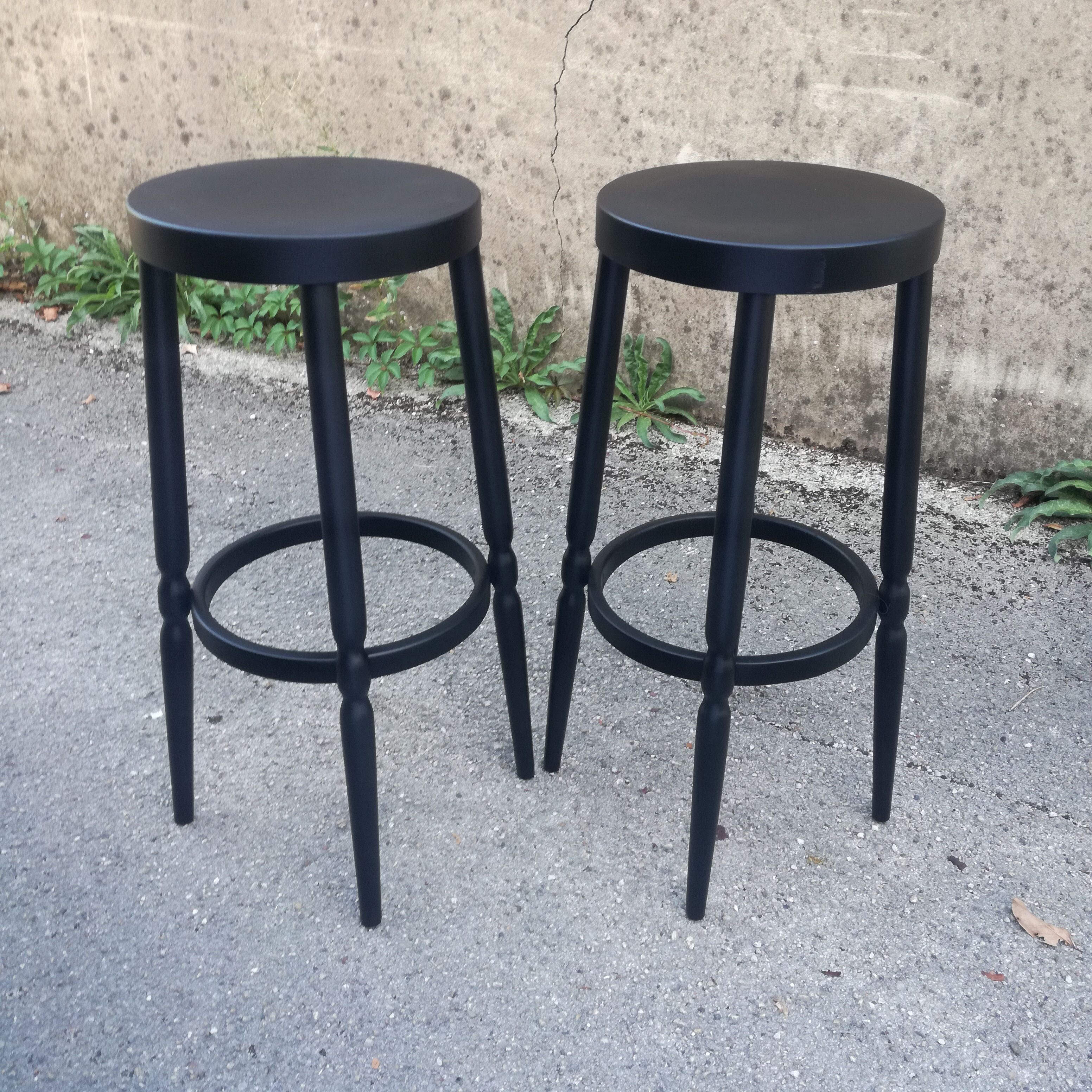 Tabourets peints en noir, set de 2