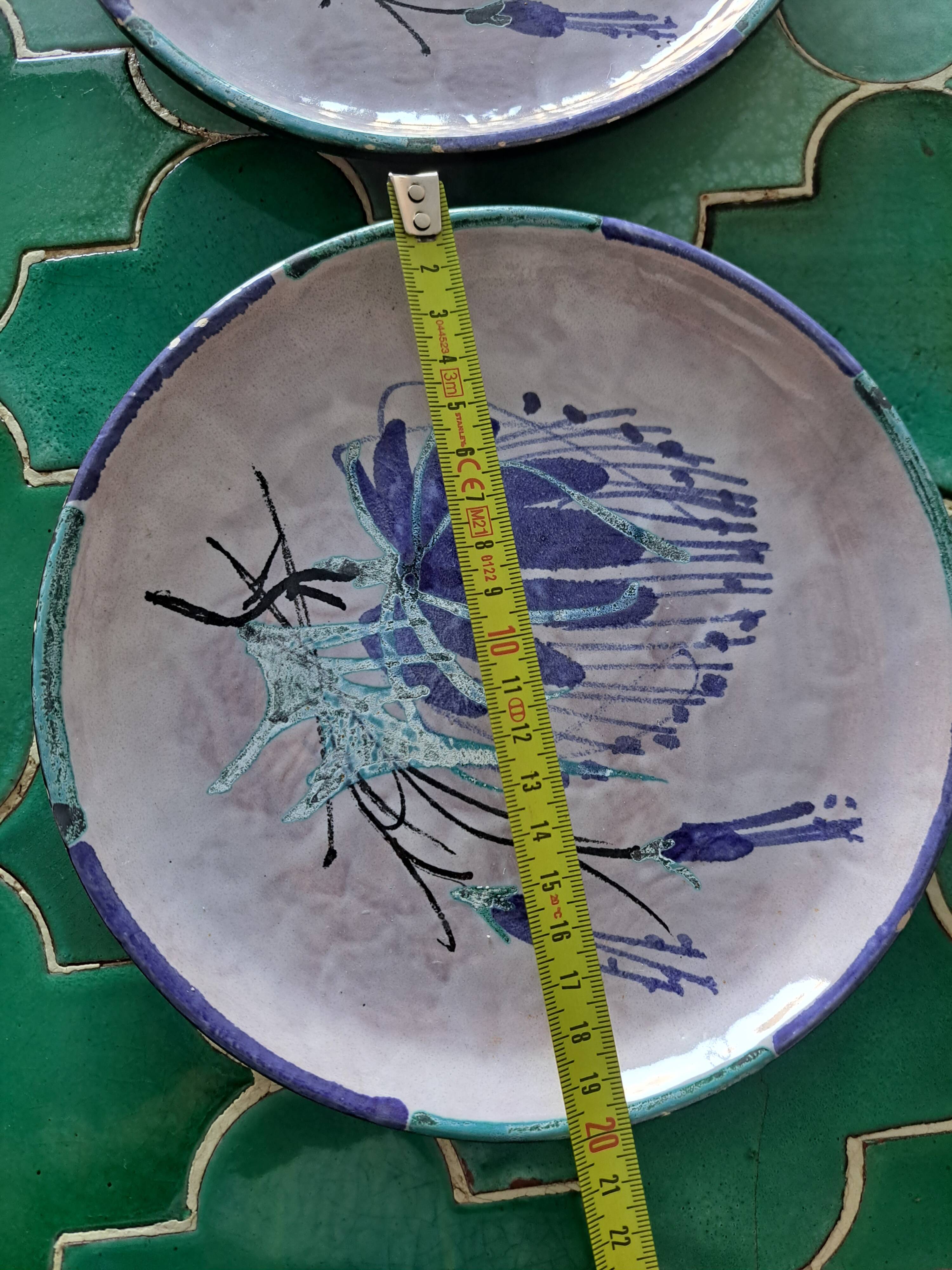 Three dessert plates signed Le Brescon Vallauris 60's
