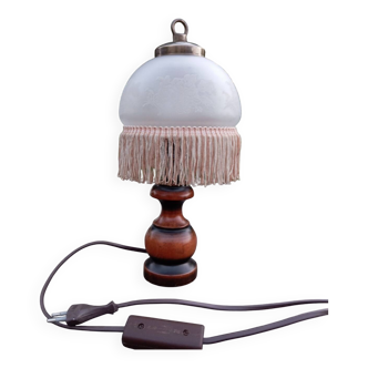 Romantic vintage bedside lamp with fringed glass