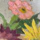 Tableau ancien, nature morte au vase bleu et fleurs, milieu XX siècle