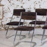 5 tubular chairs in suede and chrome by Roche Bobois, 1970.