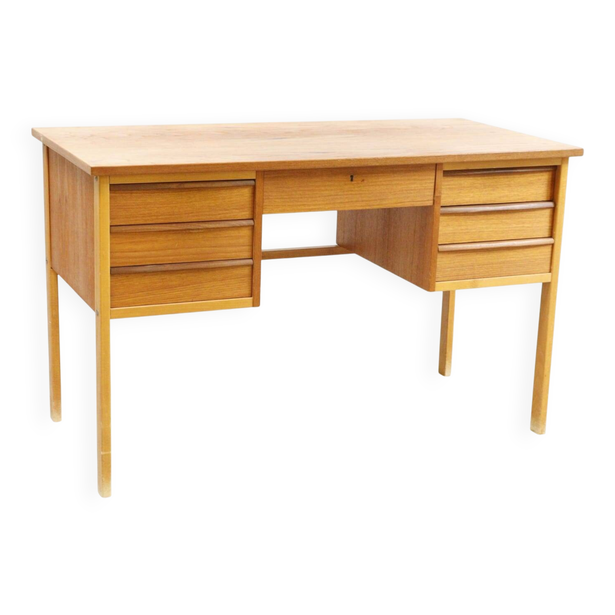 Vintage Scandinavian teak desk, 7 drawers, Danish design from the 60s