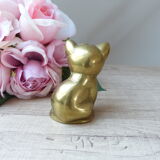 Figurine statuette mignon chat assis en laiton doré massif lourd creux vintage