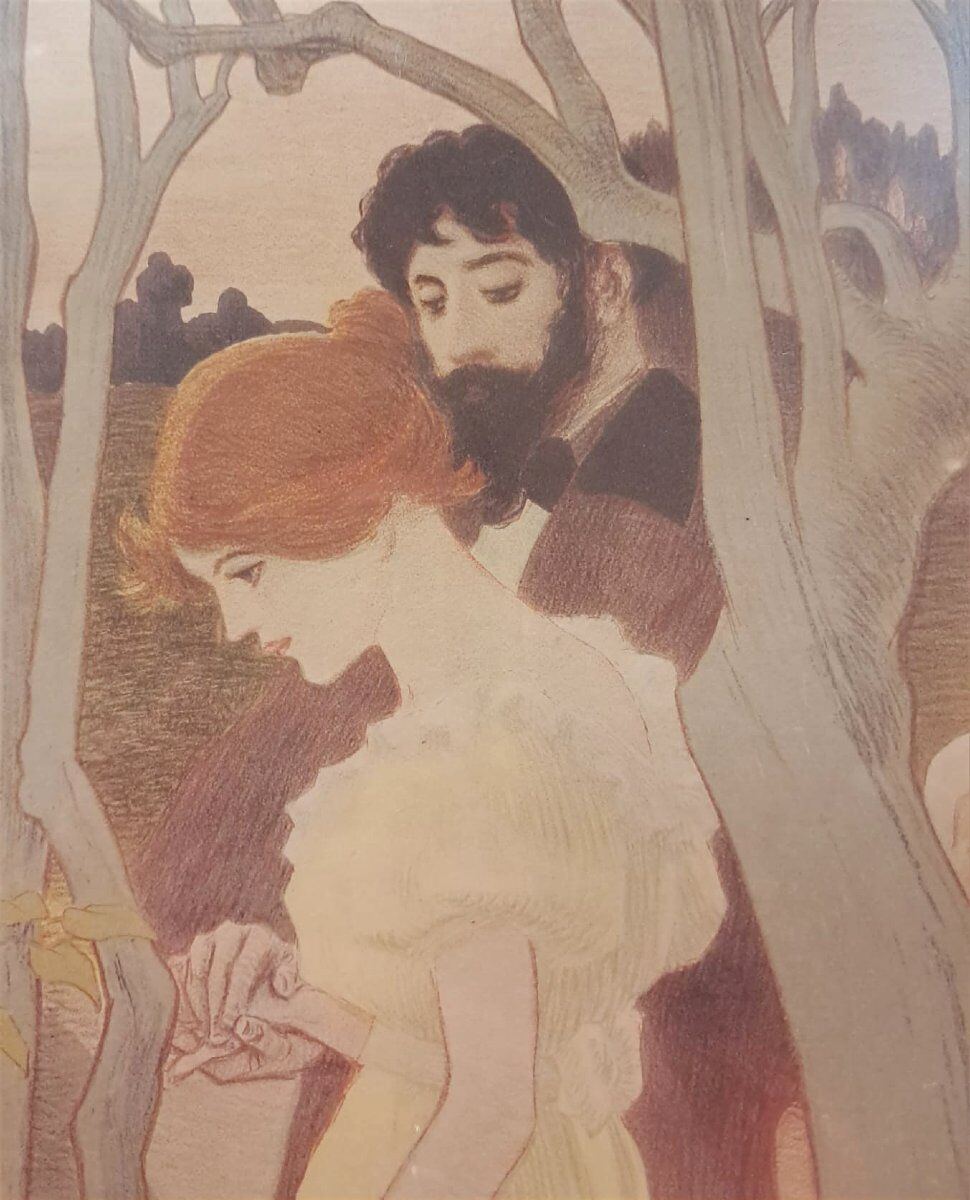 Paul Balluriau, "Twilight", signed lithograph, late 19th century.