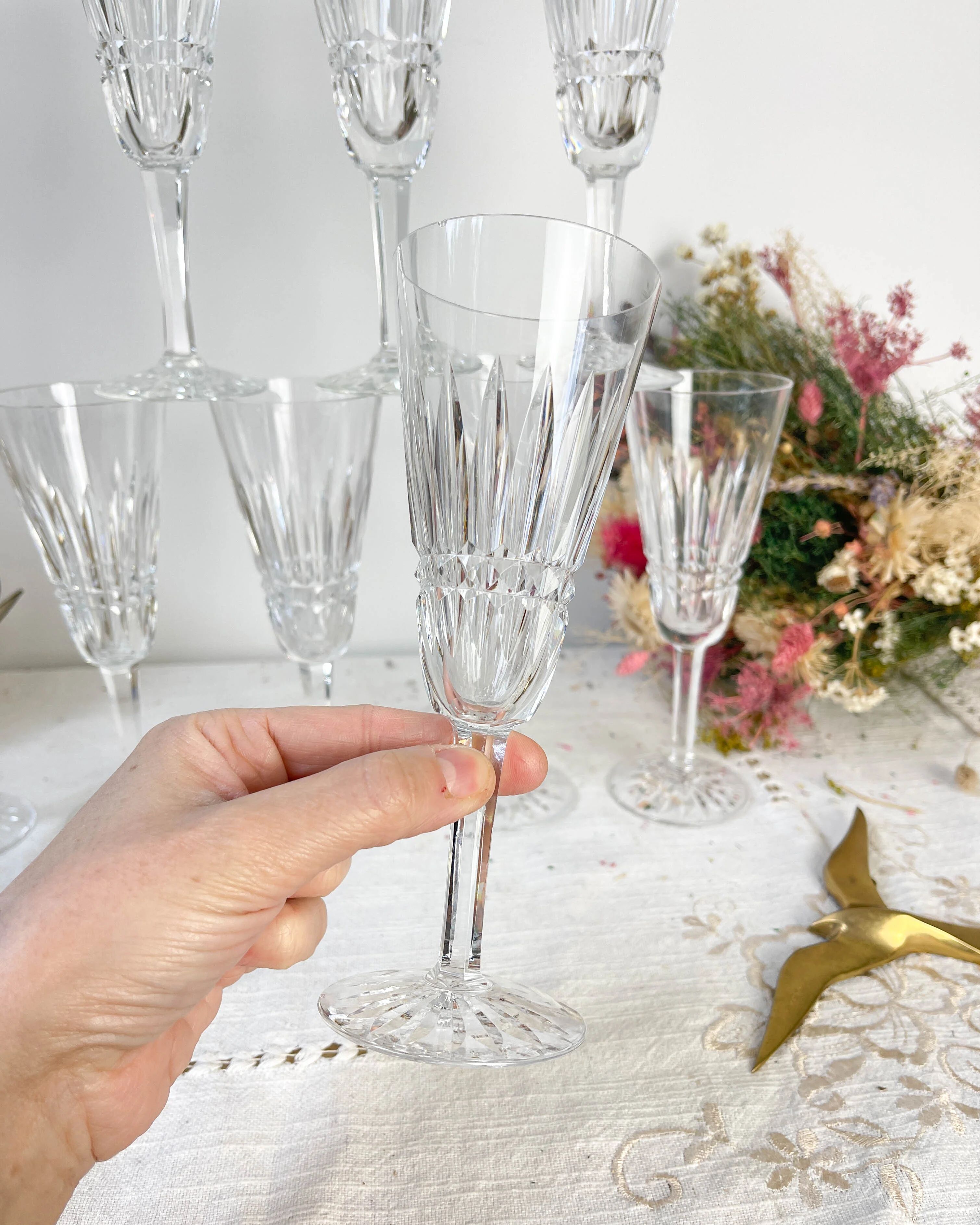 9 cut crystal flutes French
