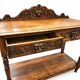 Victorian Gothic Oak side table, decorative carved round 1920. Green Mask decoration