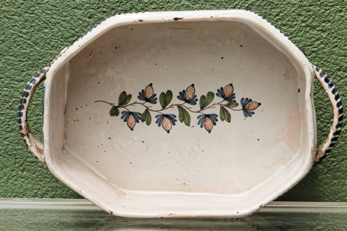 Cut-corner jardinière, in Rouen faience, 18th century