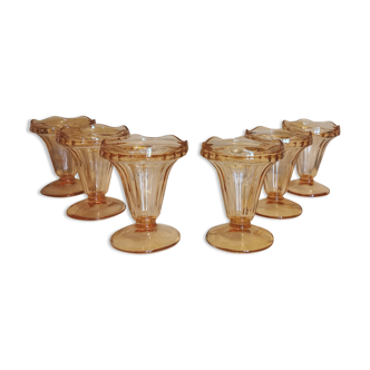 Set of 6 old pink glass ice cream cups