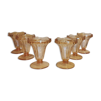 Lot de 6 coupes à glaces anciennes en verre rose