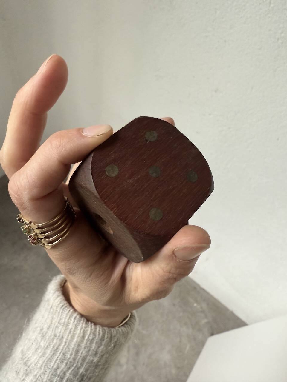 Pair of 1960s teak and brass "dice" candlesticks