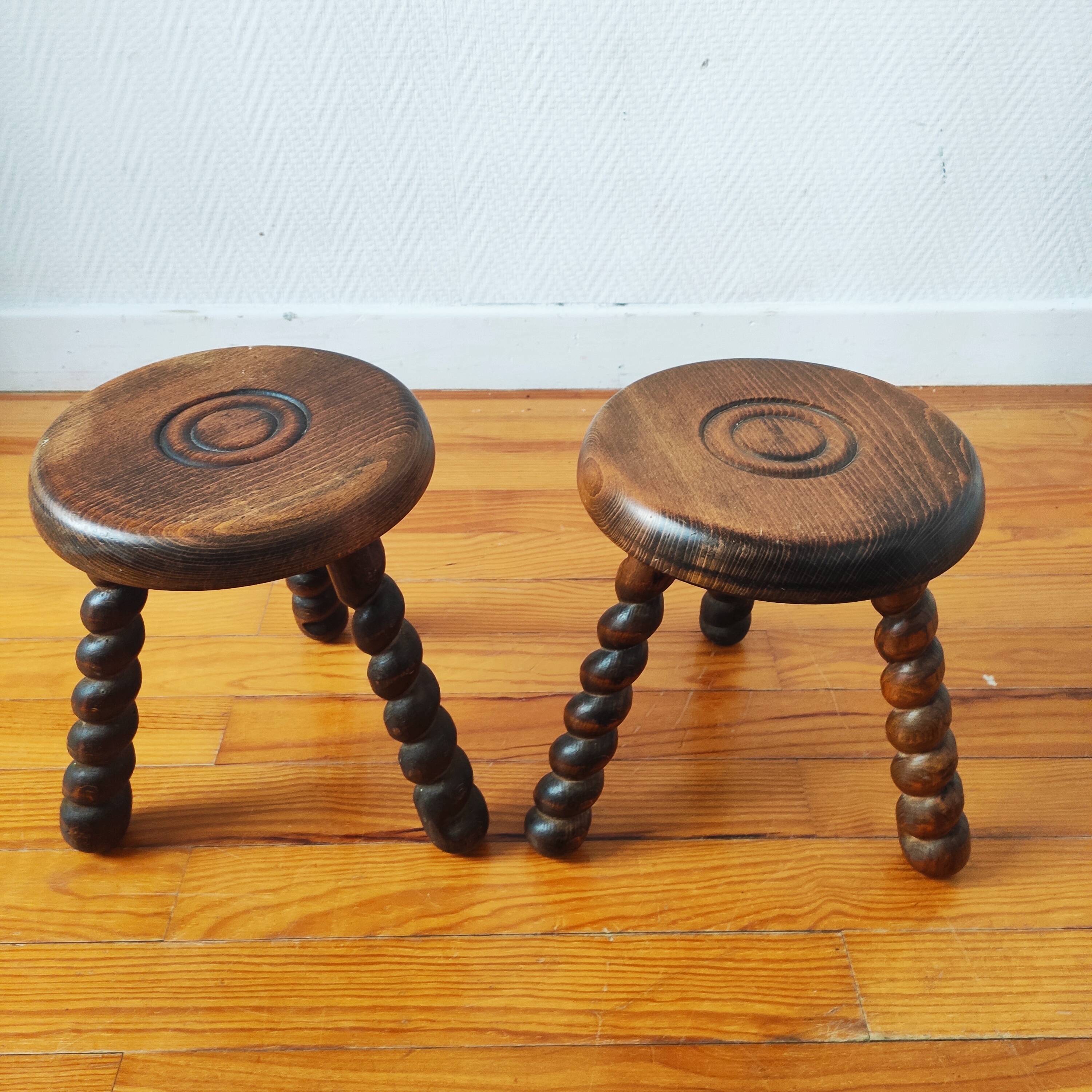 Pair of vintage 1950s tripod stools