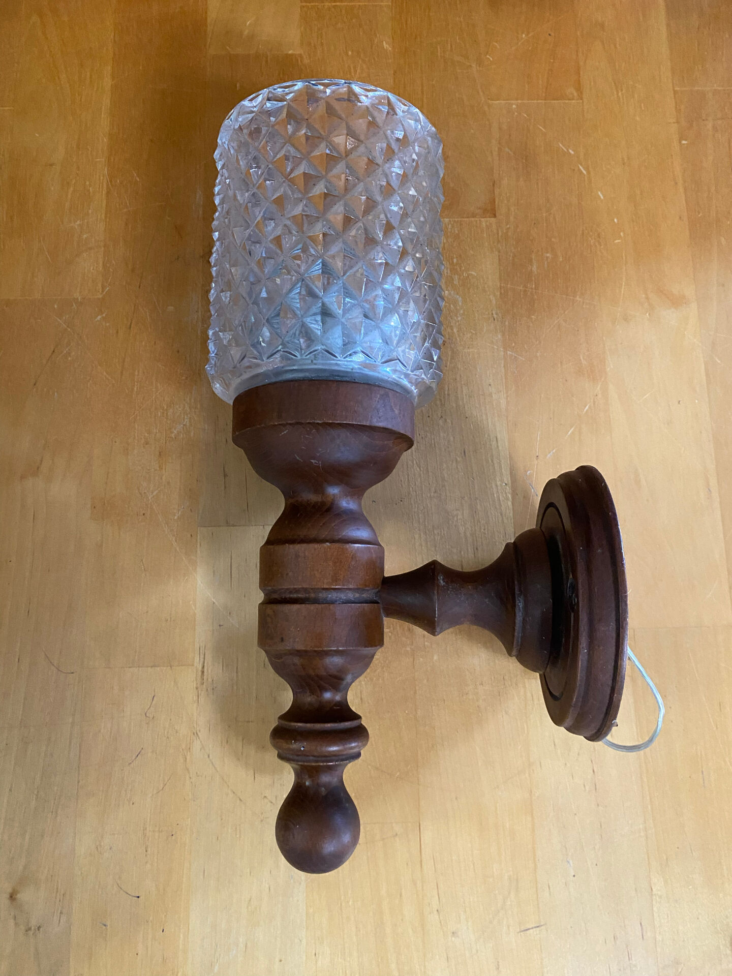 Vintage wall sconce mobelhaus wood + bohemia crystal globe