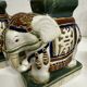 Pair of ceramic elephant plant stands polychrome sculpture - India