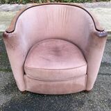 Art Deco club armchair Daisy Simon in beige leather and wood.