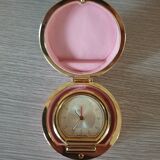 Travel alarm clock lancel - case wrapped in pink leather and gold metal folding - reference - 163027
