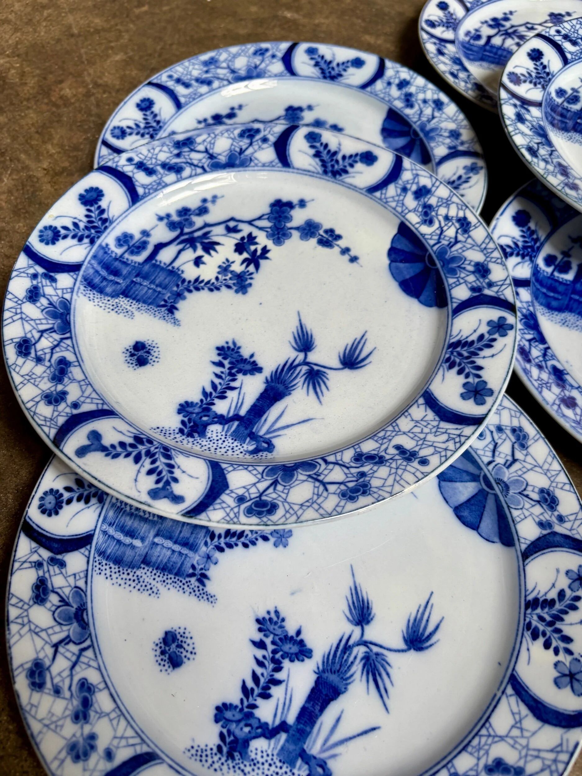 6 dessert plates Creil & Montereau in blue ironstone, "Japan" service