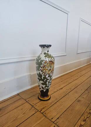 Grand vase floral multicolore en céramique Royal Gouda Porcelain Zuid Holland