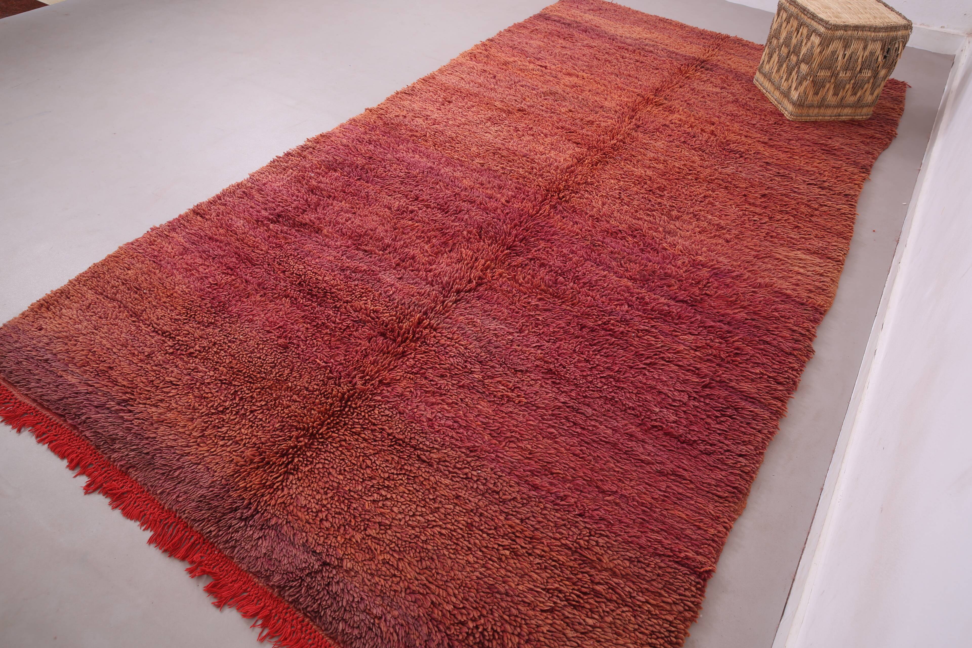 Burgundy Vintage Handmade Moroccan rug 180 x 336 cm - Berber wool Rug