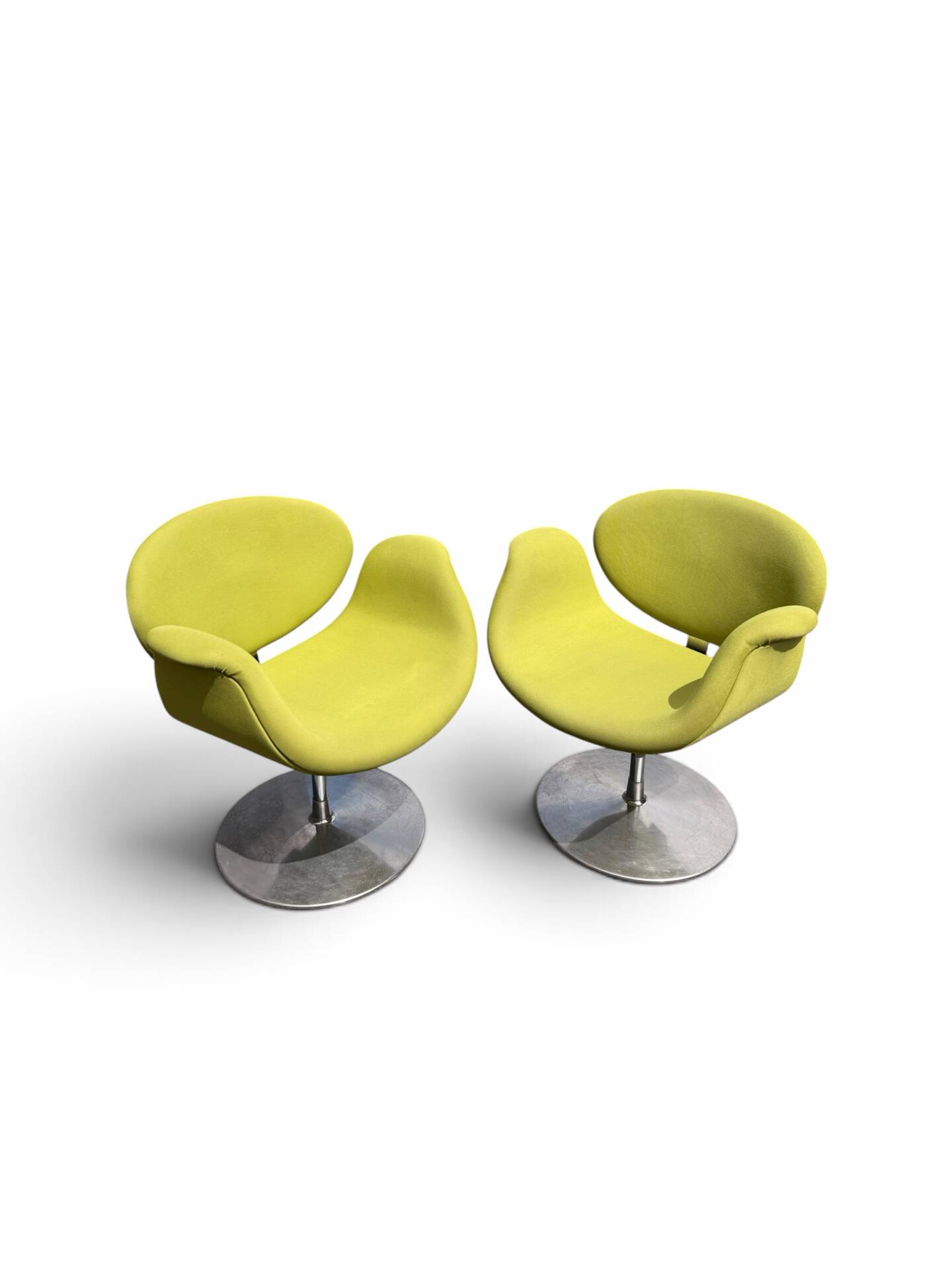 Little Tulip armchair by Pierre Paulin for Artifort in green fabric.