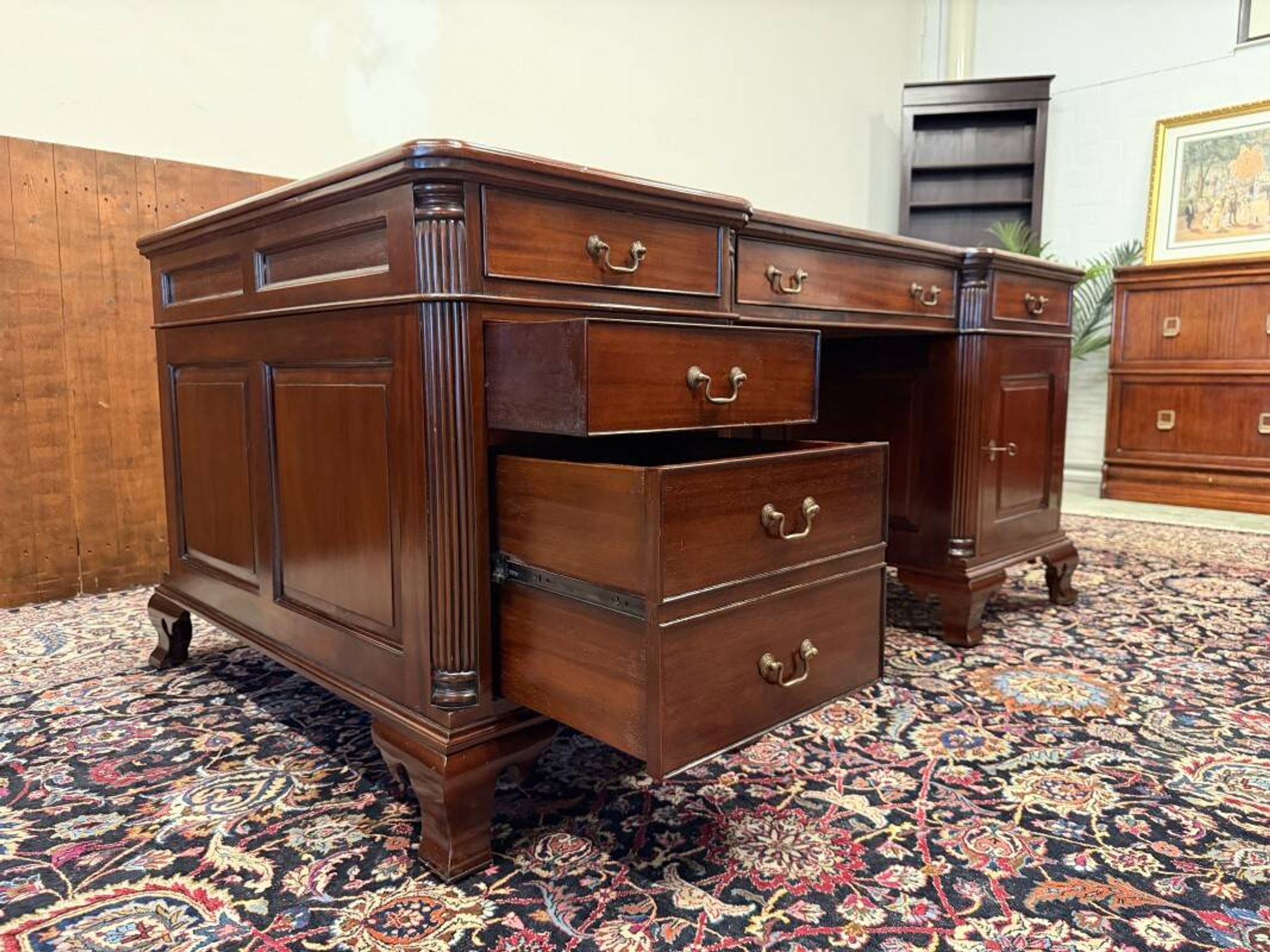 Classic English desk with green leather