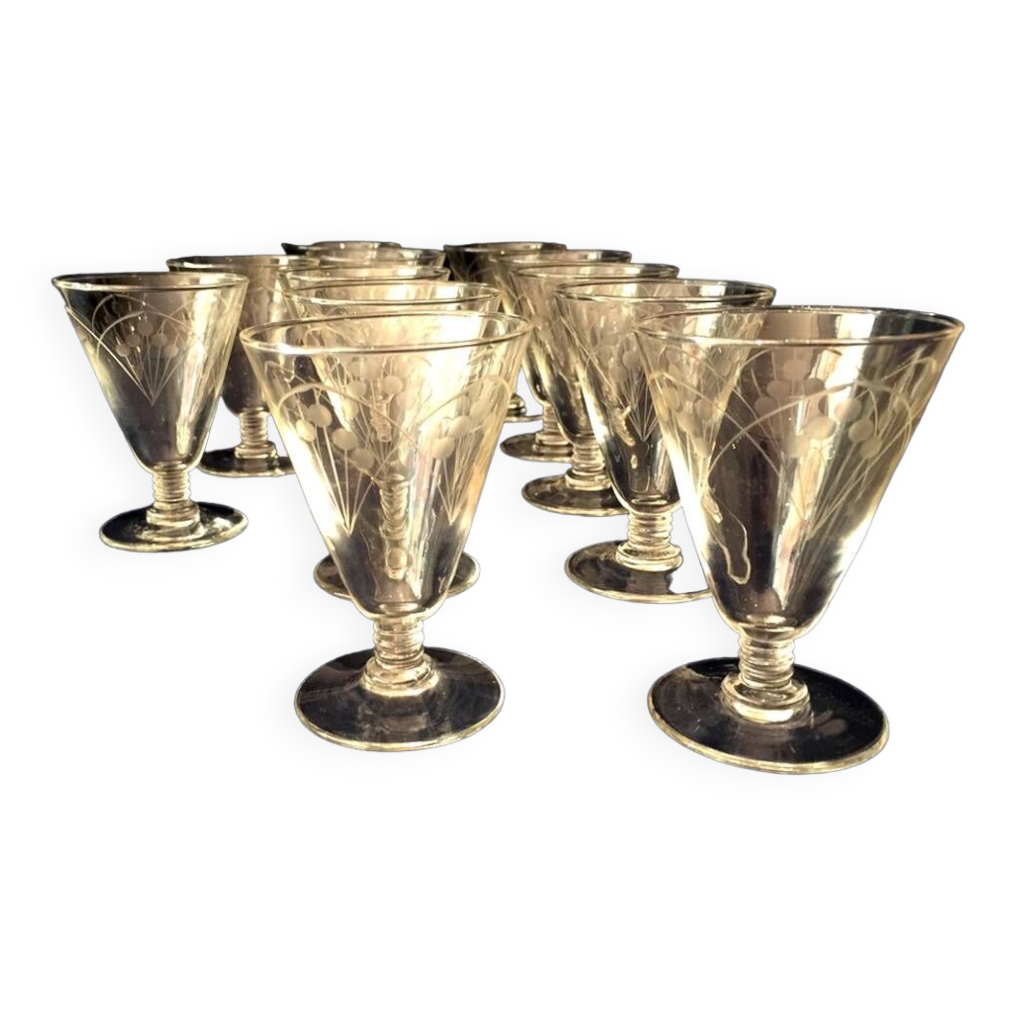 Set of 12 glass liqueur glasses from the 1930s 1940s