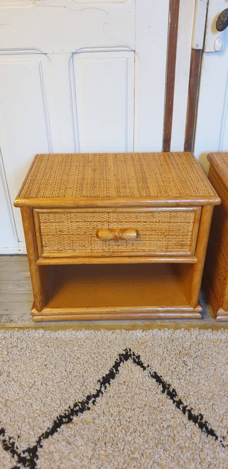 Pair of rattan bedside tables