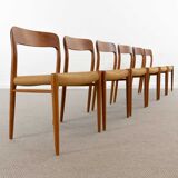 Set 6 Teak and Paper Cord Dining Chairs by Niels O. Moller, Model 75
