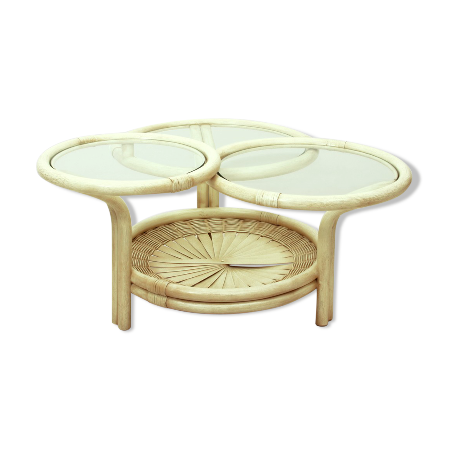 German rattan & glass coffee table by Flechtatelier Schütz - 1970s