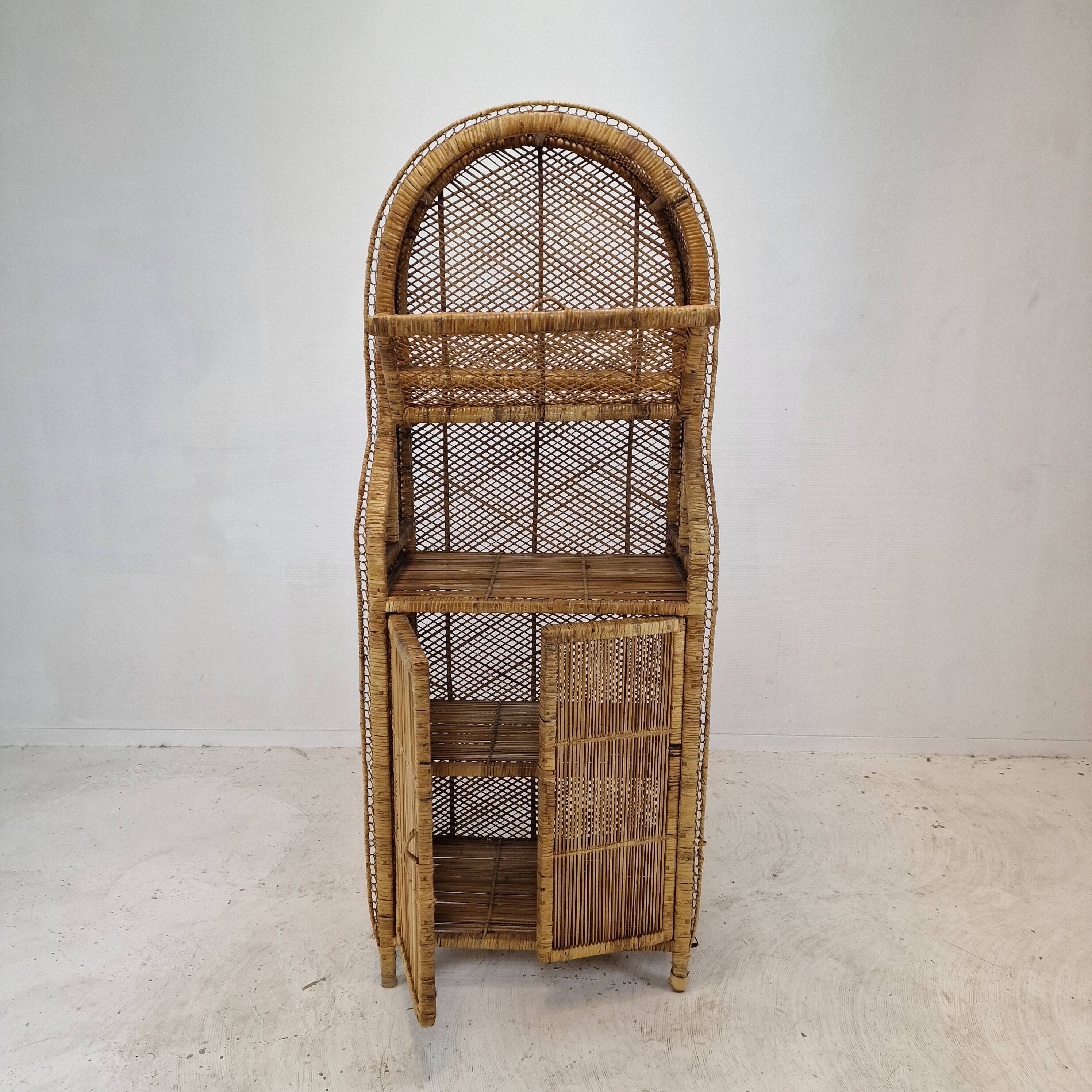 Italian bamboo and rattan credenza or bookcase, 1970s