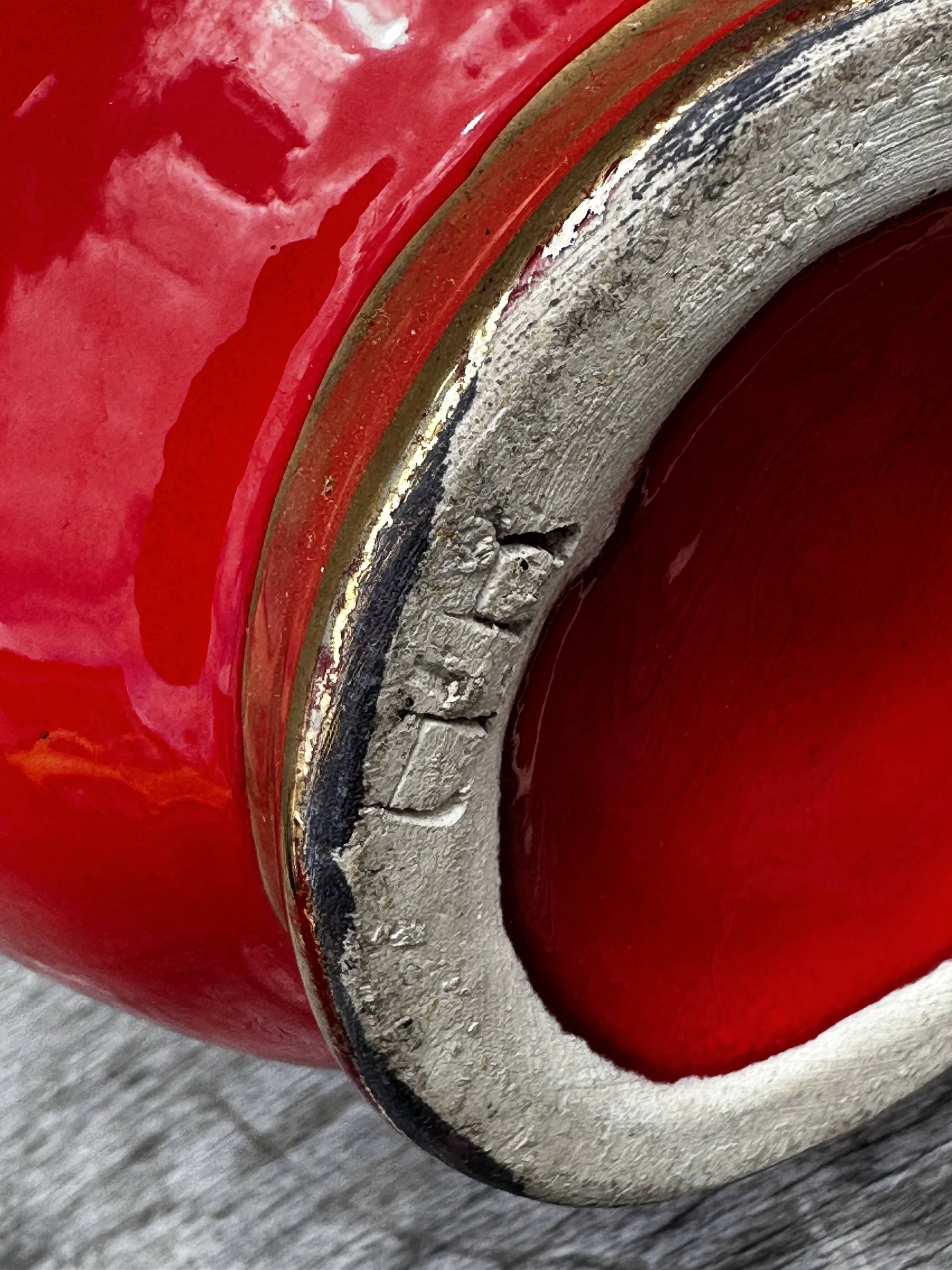 Red Pitcher Vase with Gold Accents Attributed to André Baud - Vallauris