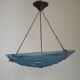 French Art Deco Degué Ice Blue Hexagonal Glass Pendant Ceiling Light