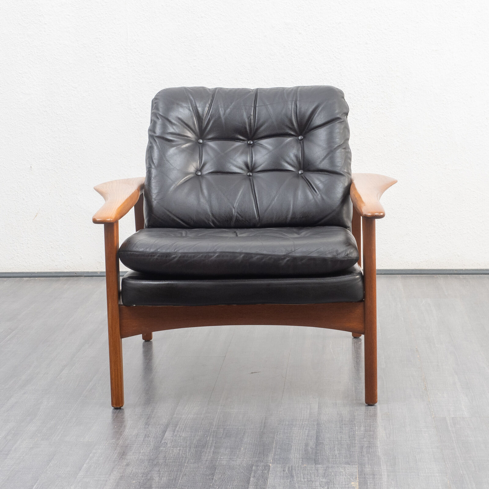 Fauteuil en teck et cuir, vintage, style scandinave