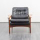 Fauteuil en teck et cuir, vintage, style scandinave