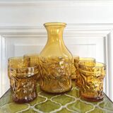 7 amber glasses and carafe Italy 70s