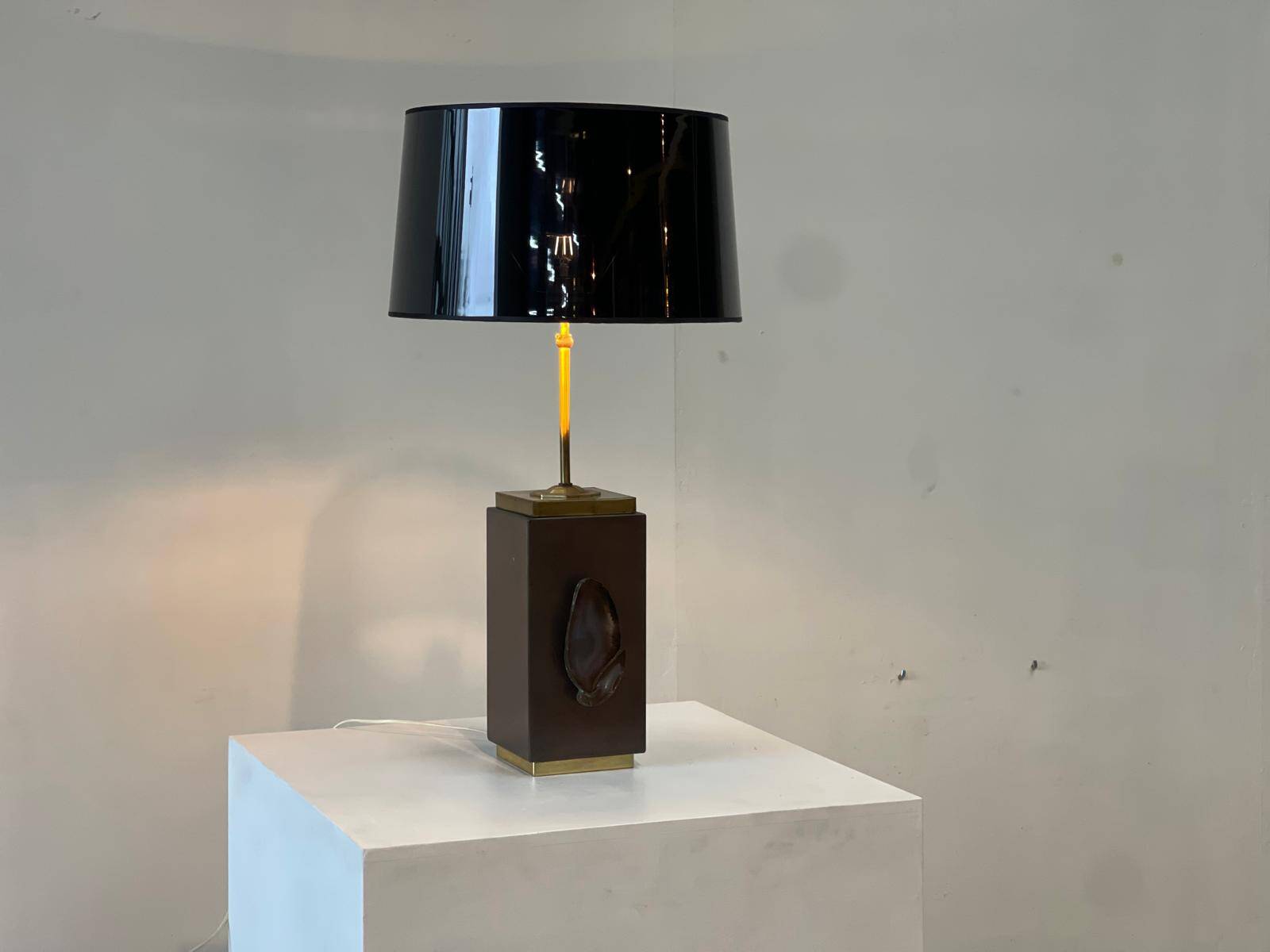 Vintage brass agate table lamp, 1970s