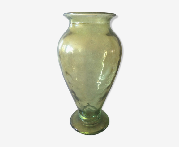 Vase urne verre moulé côtélé XVIII deb XIX sud-ouest