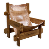 Vintage brutalist leather armchair 'Safari time'