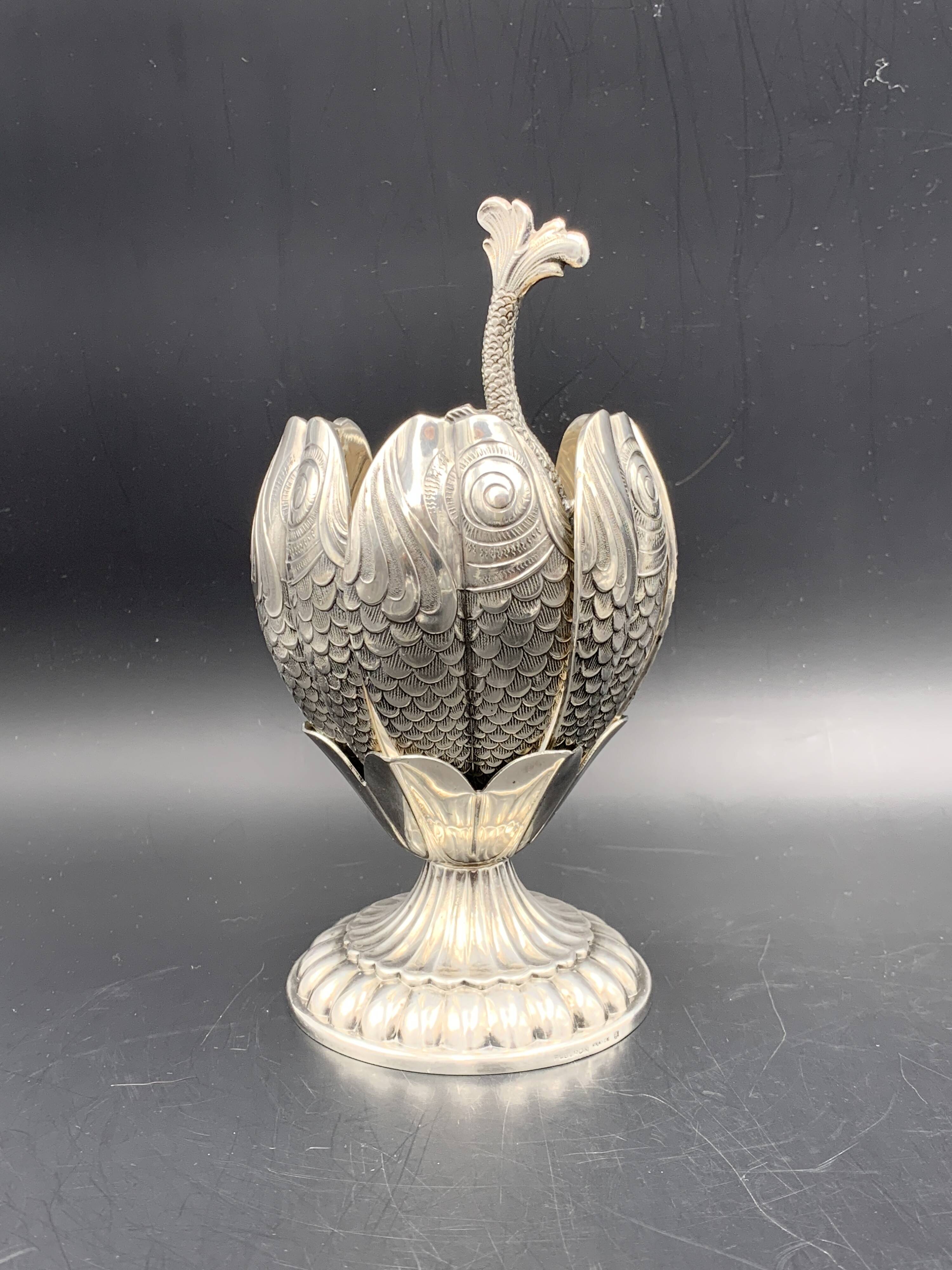 Fleuron - Christofle - Vintage caviar spoon display "Flower of Poseidon" in silver metal