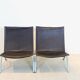 Fauteuils PK22 en cuir brun par Poul Kjærholm pour Fritz Hansen