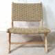 Pair of low armchairs in wood and woven rattan