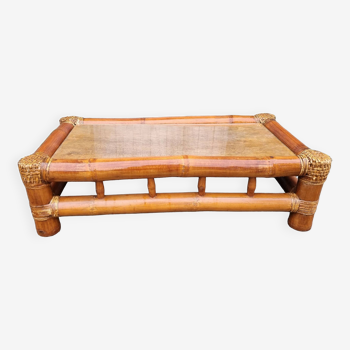 Bamboo, rattan and glass coffee table, 80s