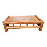 Bamboo, rattan and glass coffee table, 80s